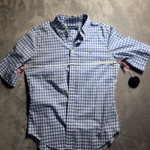 Ralph Lauren Blue and White Gingham Short-Sleeve Shirt